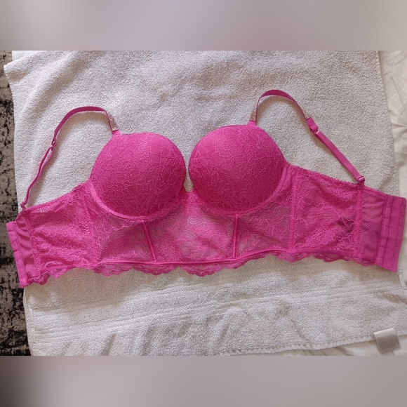 Victoria's Secret Very Sexy Hot Pink Lace Shine Strap Push-Up Corset Top. 36D. - Picture 11 of 13